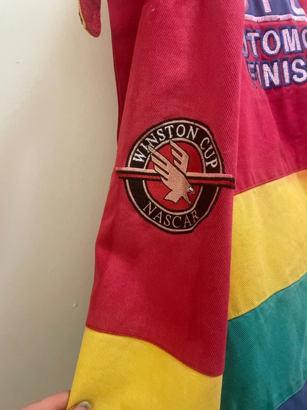 Colorblocked Red Yellow Purple Racing Jacket with Eagle Patch NASCAR DuPont Auto - Picture 7 of 9